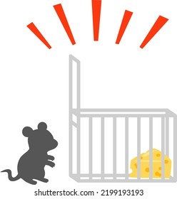 Mousetrap basket with cheese and  a silhouette of a mouse