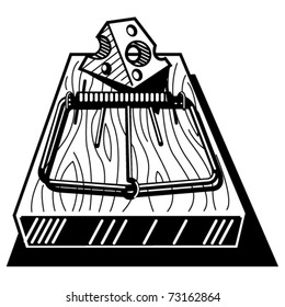 Mousetrap in black and white or black & white line art style.