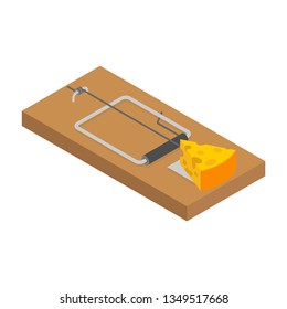 Mousetrap and cheese isolated. Mouse trap. Rodent snare. Vector illustration