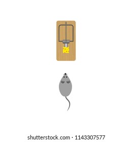 Mousetrap with cheese and mouse vector illustration