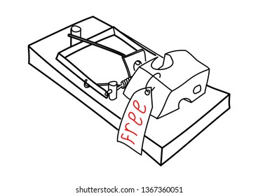 Mousetrap with free cheese sign entrapment concept