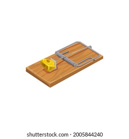 Mousetrap icon, pest control extermination and deratization trap device, isolated vector. Mouse or rat trap against rodent and vermin animals, domestic and agriculture sanitary pest control