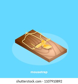 mousetrap on a blue background, isometric image