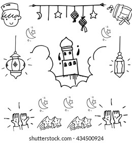 Mousque and set mubarak doodle with hand draw