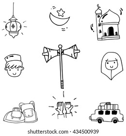 Mousque and set mubarak doodle with hand draw