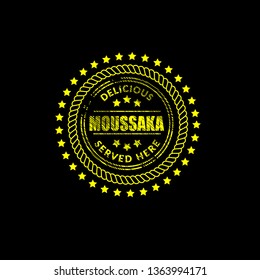 Moussaka vintage label - sticker,emblem,seal,rubber stamp.Falafel - served here,delicious.Designed for product label. 