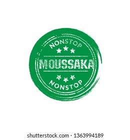 Moussaka vintage label - sticker,emblem,seal,rubber stamp.Falafel - served here,delicious.Designed for product label. 
