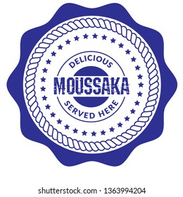 Moussaka vintage label - sticker,emblem,seal,rubber stamp.Falafel - served here,delicious.Designed for product label. 