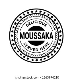 Moussaka vintage label - sticker,emblem,seal,rubber stamp.Falafel - served here,delicious.Designed for product label. 