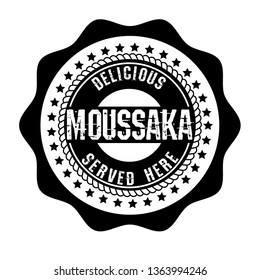 Moussaka vintage label - sticker,emblem,seal,rubber stamp.Falafel - served here,delicious.Designed for product label. 