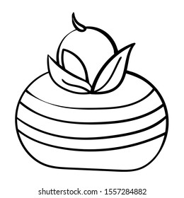 Mousse cake with cherry. Coloring page adult and kids. Cake from the Confectionery, Cafeteria. Sweet pastries for Birthday, Christmas, New Year, Baby Shower. - Vector. Vector illustration