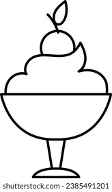 Musa con cereza en el icono de la línea superior. Vector de vidrio de postre francés ilustración en blanco y negro. página de crema o coloreado con batido
