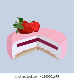 Mousse dessert with strawberry filling and fresh berries in vector