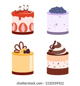 Mousses set, cakes, isolated, illustration on white background