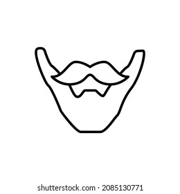 Moustache and beard Icon in flat black line style, isolated on white background