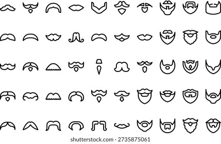 Moustache And Beard Icons Icons collection is a vector illustration with editable stroke.