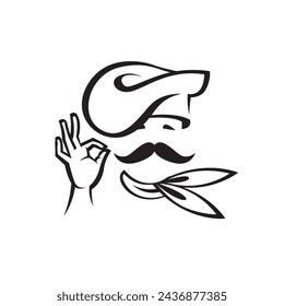 bigote chef cabeza icono aislado sobre fondo blanco