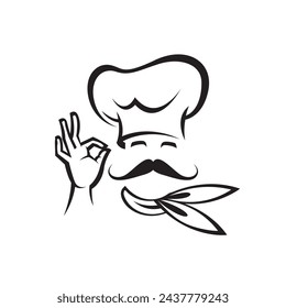 moustache chef head icon isolated on white background