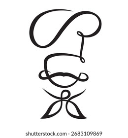 Icono de cabeza de chef de bigote aislado sobre fondo blanco