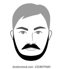 Moustache and Chin Curtain Beard style men in face illustration Facial hair Chevron mustache. Vector grey black portrait male Fashion template flat barber. Stylish hairstyle isolated outline on white