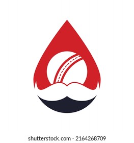 Moustache cricket drop shape concept vector icon design. Strong cricket vector logo design.