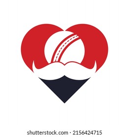 Moustache cricket heart shape concept vector icon design. Strong cricket vector logo design.	