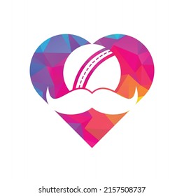 Moustache cricket heart shape concept vector icon design. Strong cricket vector logo design.	