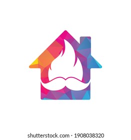 Moustache fire vector logo design template. Mustache fire and home icon design.