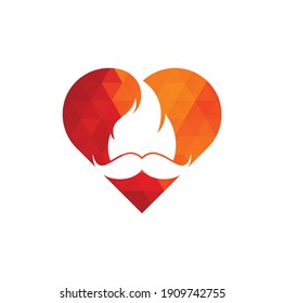Plantilla de diseño del logotipo del vector de incendio de bigote. Diseño de ícono de corazón y fuego de bigote de bigote.
