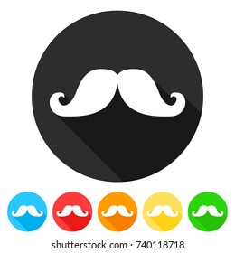 Moustache Gentleman Icon Round Flat Vector Art Design Color Set