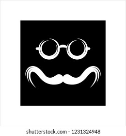 Moustache And Glasses Icon, Mustache And Glasses Icon Vector Art Illustration