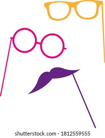 Moustache, glasses on a stick. Vector illustration