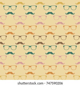Moustache and glasses pattern vintage background in soft colors, vintage design, mannish background