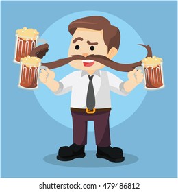 moustache guy holding three beer