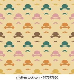 Moustache and hat pattern vintage background in soft colors, vintage design, mannish background