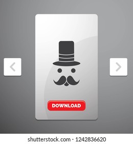 moustache, Hipster, movember, santa Clause, Hat Glyph Icon in Carousal Pagination Slider Design & Red Download Button