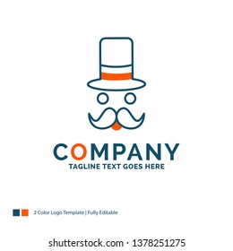 moustache, Hipster, movember, santa Clause, Hat Logo Design. Blue and Orange Brand Name Design. Place for Tagline. Business Logo template.