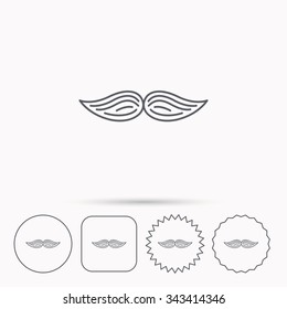 Moustache icon. Hipster symbol. Gentleman sign. Linear circle, square and star buttons with icons.