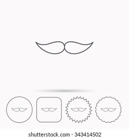 Moustache icon. Hipster symbol. Gentleman sign. Linear circle, square and star buttons with icons.