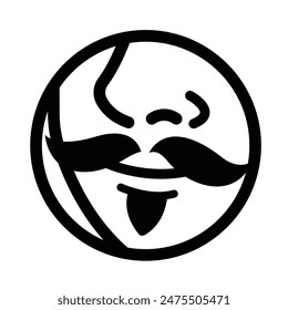 Moustache icon illustration with black outline isolated on square white background. Simple flat cartoon art styled drawing.