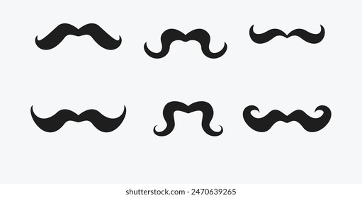 Conjunto de iconos de bigote. Colección de exuberantes bigotes hipster. Estilo retro caballero. Logo de Barbershop. Ilustración vectorial aislada sobre fondo blanco.