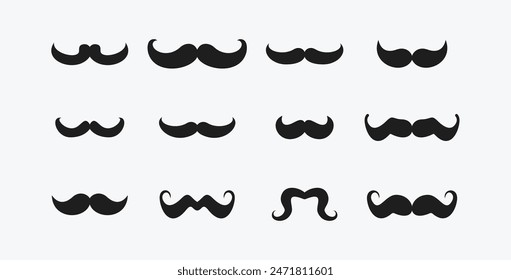 Conjunto de iconos de bigote. Colección de exuberantes bigotes hipster. Estilo retro caballero. Logo de Barbershop. Ilustración vectorial aislada sobre fondo blanco.