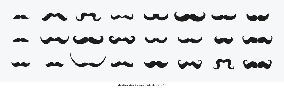 Conjunto de iconos de bigote. Colección de exuberantes bigotes hipster. Estilo retro caballero. Logo de Barbershop. Ilustración vectorial aislada sobre fondo blanco.