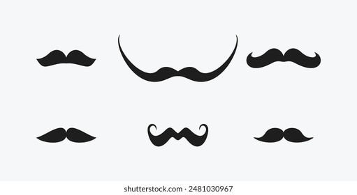 Conjunto de iconos de bigote. Colección de exuberantes bigotes hipster. Estilo retro caballero. Logo de Barbershop. Ilustración vectorial aislada sobre fondo blanco.