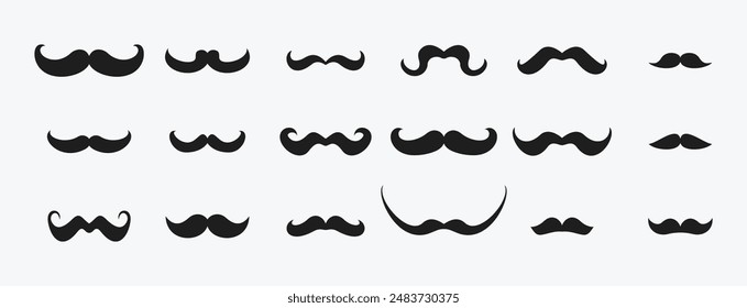 Conjunto de iconos de bigote. Colección de exuberantes bigotes hipster. Estilo retro caballero. Logo de Barbershop. Ilustración vectorial aislada sobre fondo blanco.