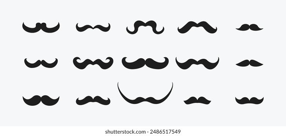 Conjunto de iconos de bigote. Colección de exuberantes bigotes hipster. Estilo retro caballero. Logo de Barbershop. Ilustración vectorial aislada sobre fondo blanco.