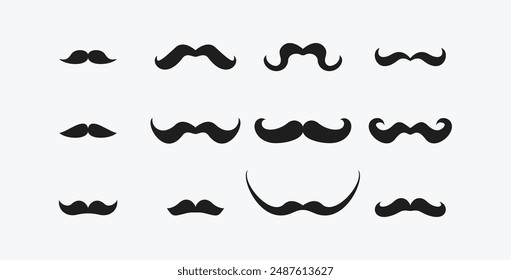 Conjunto de iconos de bigote. Colección de exuberantes bigotes hipster. Estilo retro caballero. Logo de Barbershop. Ilustración vectorial aislada sobre fondo blanco.