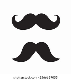 Moustache icon set. Pack of mustaches. Facial hairs. Social media stickers. Beauty, aesthetics and elegance. Barbershop logo or emblem. Flat vector collection isolated on white background