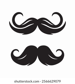 Moustache icon set. Pack of mustaches. Facial hairs. Barbershop logo or emblem. Beauty, aesthetics and style. Social media sticker. Flat vector collection isolated on white background