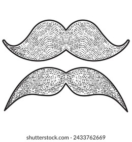 moustache icon vector engraving style hand drawn black and white
